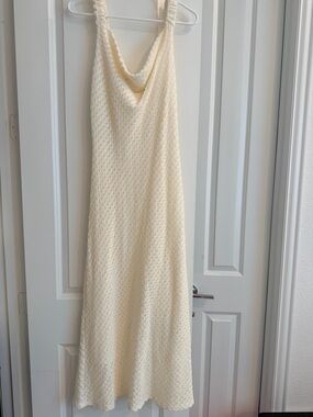 Ivory Cowl Neck Midi Dress with Textured Knit